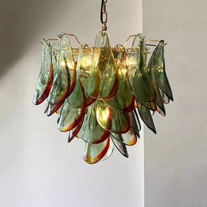 Petal-Shaped Handcrafted Glass Vintage Living Room Chandelier, Light Luxury French Retro Villa Hall Dining Designer Art Lamp