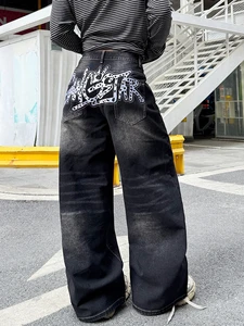 Custom High Street Jeans Trendy Vintage Hip-hop Casual Pants Cool Printed Couple's Straight Jeans For Women