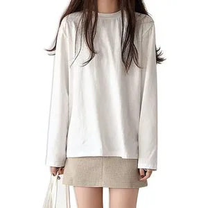 Autumn New Korean Version Breathable Cute Loose Short Water Shield Color Crew Neck Casual and Comfortable Top for Women