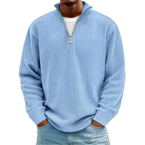 2025 European And American New Half Zipper Loose Casual Knitted Clothes Warmth Daily Retro Soft Trendy Men's Polo Shirt