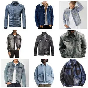 Cross Border Men's Winter Denim Jacket Striped Embroidery Button Detail Cool Loose Collared Casual Jacket