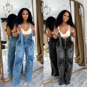 CS391400 Denim Casual Woman Jumpsuit Street Suspender Pants for Daily