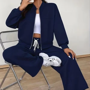 Plus Size Autumn Winter Women's Solid Fleece Eco-Friendly Quick Dry Two-Piece Suit 100% Cotton Bangladesh