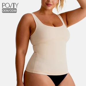 POVTY Custom OEM Plus Size Soft Tank Tops for Women Tummy Control Seamless Compression Slimming Body Shaper Cami Camisole Vest