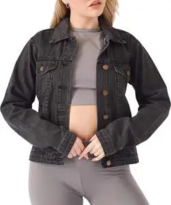 Women Raw Cotton denim jacket Black Sleek Style Outerwear Piece That Works with Casual Outfits Creating a Stylish Seasonal Look