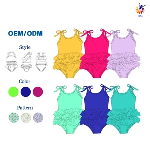 Girls Solid Color Swimsuit One-Piece Bathing Suit Kids Swimwear Quick Dry Fabric for Summer Beach Vacation Custom Logo