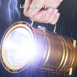 Portable Rechargeable LED Flashlight with Solar Folding Camping Lantern ABS Body for Tent Lighting and Emergency Work