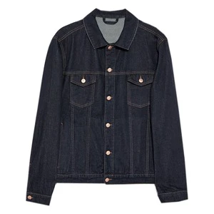 Men's Vintage Denim Jacket Solid Casual Jeans Coat with Front Logo Black Blue Bomber Stand Jacket Fashionable Winter Clothes
