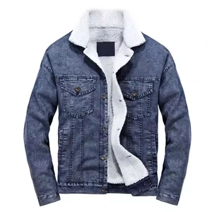 Men's Denim Jacket With Sherpa Lining Turn-down Collar Single Breasted Casual Winter Wear Regular Fit Thick Washed Finish