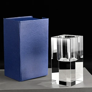 Shining Crystal Crafts Custom Carve K9 Crystal Glass Candlestick 3d Photo Laser Pen Container Engraved Clear Blank Cube