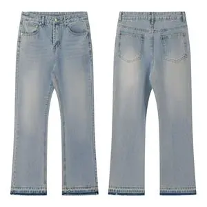 Latest Ripped Straight Light Blue Acid Wash Vintage Men's Jeans Hip Hop Distressed Mens Flare Pants Casual Style Trousers