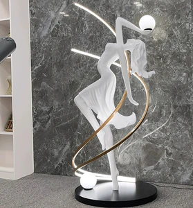 Clubs Bar Art Dancing Girl Ornament Modern Indoor LED White Ballerina Fiberglass Postmodern Sculpture Floor Lamp