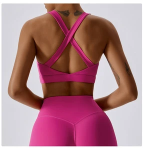 Cross Straps Women Sports Wear Pilates Bra Padded Push up Shockproof Sujetadores Yoga Gym Underwear High Intensity Sportsbra