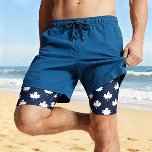 Customizable Polyester Mens Swim Trunks Quick Dry Board Shorts Mens Bathing Suit Beach Swimwear 2 in 1 Shorts for Men Sport