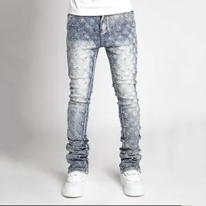 Wholesale Men's Jeans Denim Stretch Slim Fit Pearl Casual Style Pencil Skinny Denim Pants for Men