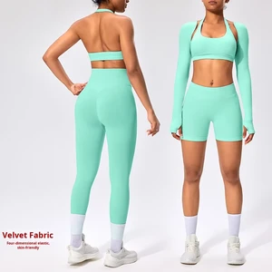 Sports Bra Set Breathable Yoga Outfit Cardigan Jacket Backless Outdoor Fitness Wear Women's Thin Sports Waist Yoga Set