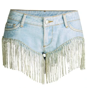 OEM Women's High-Waisted Denim Shorts Hot Selling Summer Casual Sexy Tassel Diamond FemaleShorts Jeans