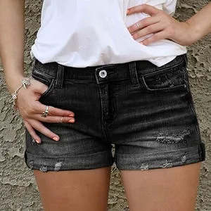 Summer Women's Mid-Waisted Printed Denim Shorts Casual Skinny Fit Breathable Streetwear Eco-Friendly Quick Dry Washed Drawstring