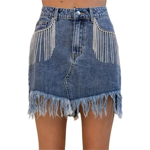 Sexy Women's Denim Skirt Suit Embroidered Zip-up Crop Jacket Jeans Mini Skirt Cotton Korean Style Vintage High Waist Jean Skirt