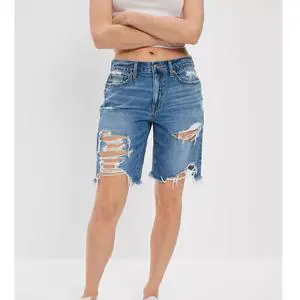 OEM 2026 Custom Women Denim Shorts High Waist Fashionable Breathable Super Distressed Women Denim Shorts