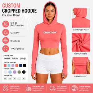 Custom Women's Cropped Hoodie UPF50+ Quick Dry Sun Protection Long Sleeve Surf Swim Beach Yacht Water Sports Crop Top OEM ODM