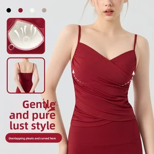 Retro Elegant Solid-color Breathable High Support Yoga Vest Women's Summer Tight V-neck Bra-padded Outerwear Camisole