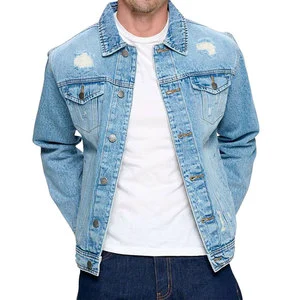 OEM Men's Denim Jackets Casual Jean Outwear Winter Stand Collar Button-Up Oversize Reversible Waterproof 100% Cotton Coat