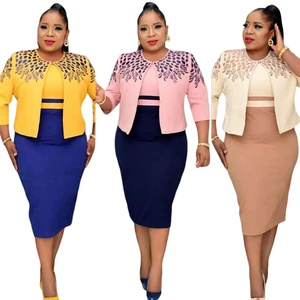 Fashion Ladies Women Formal Wear Skirt and Suit Two Piece Suit for Ladies Plus Size Office Dresses Set