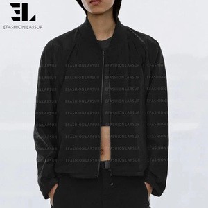 LARSUR Custom Denim Factory Wash Cotton Twill Fight Bomber Jacket Zipper Casual Streetwear Racing Motorcycle Jean Jacket Women