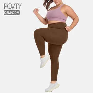 POVTY Wholesale Custom Women's Solid Soft Breathable Four-Way Stretch Plus Size High Waist Workout Yoga Leggings with Pockets
