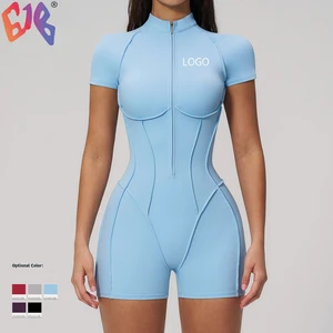 Fitness Jumpsuit Women Stand Collar Zip up Yoga Bodysuit Butt Lifting Workout Training Activewear
