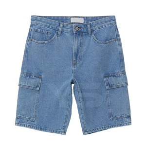 High-Waist Men's Casual Denim Shorts Breathable Quick Dry Straight Style Streetwear Jeans with Button Decoration for Summer