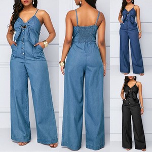 Cheap High Waist Casual Denim Jumpsuit Women Overall Jeans Jumpsuit