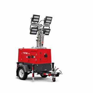 Heavy Duty Trailer Mounted Diesel Light Tower with 4x350W LED Floodlights and 9m Hydraulic Mast for Jobsite Lighting