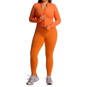 Women's Solid Breathable Quick-drying High Elastic Plus Size Three-piece Long Sleeve Elastic Waist Sportswear Fitness Yoga Suit