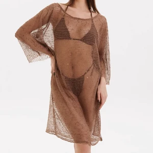 OEM Custom High Slit Swimsuit Cover Ups Long Beach Dress Swimwear with Mesh Unique and Fashionable Beachwear