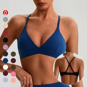 High Quality Deep V Cross Strap Woman'S Gym Yoga Bra Sports Wear Quick Dry Tight Fitness Sports Bra For Women Running Workout