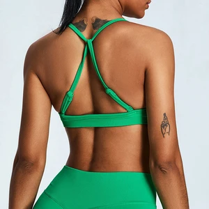 Fashion Women Gym Workout Cross Back Sport Bra Custom logo Seamless Yoga Backless High Impact Sports Bra
