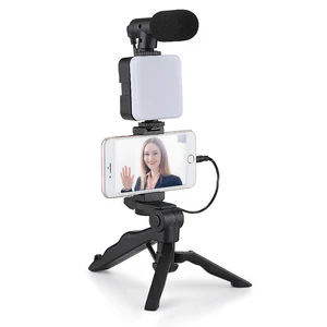 5-in-1 Live Streaming Video Kit with Tripod Holder Selfie Stick LED Fill Light Microphone for Makeup Vlogging Live Streaming