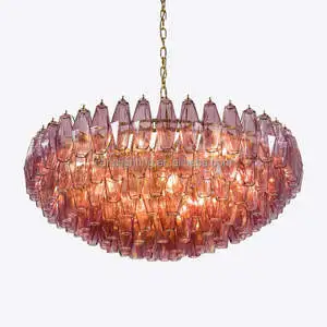 Fashion pink Glass Chandelier Suitable for Restaurant and Hotel Lobbies,Round pink Chandelier