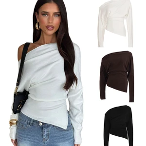 Women's Broadcloth Casual Top Long Sleeve Regular Fit Winter Shoulder Split Hem Minimalist Solid Color Breathable Eco-Friendly