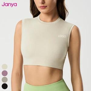 Janya Women's Breathable High Crew Neck Pilates Gym Tank Top Short Fitness Sports Crop Top Wholesale Sleeveless Yoga Tops