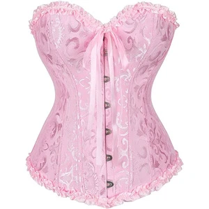 Plus Size Sexy Corsets Bustiers Floral Lace Tops For Women Flower Print Vintage Corset Gothic Satin Lingerie Corselet Overbust