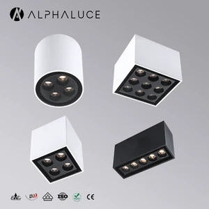 IP65 Modern Surface Mounted Aluminum Downlight Multiple Sizes (4/5/9 Head) Square Grid Grille Light Black Finish High CRI 90