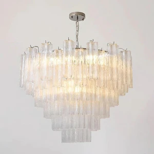 Modern Luxury Crystal Glass Hanging LED Lamp French-Style MURANO Adjustable Height Retro Villa Living/Dining Room Small Size