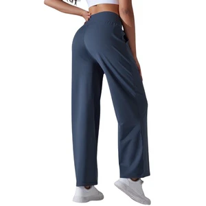 Women's Full-Length High Waist Wide Leg Washed Sweat Pants Hip Hop Style Breathable Sports Running Casual Trousers for Winter