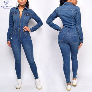 Luxury Overall Jump Suit Women Stretch Plus Size Blue Denim Womens Jeans Jumpsuit Women