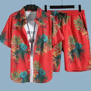 Casual Suit Men's Quick-drying Summer New Men's Short Sleeve Shirt Shorts Two Piece Hawaiian Beach Print Set