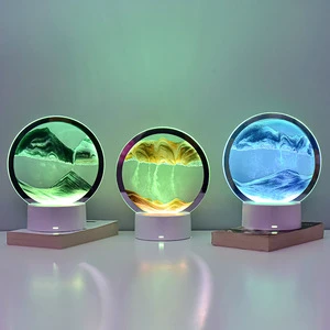 3d Flowing Sand Hourglass Round Dynamic Moving Sand Painting Table Lamp Battery Operated Touch 7 Changeable Colors Night Lights