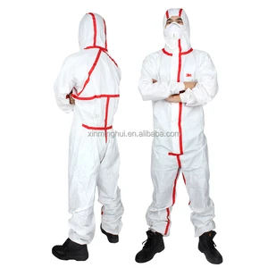 Wholesale 3M 4565 White Disposable Hooded Coverall Type 5 6 Anti-Static Red Taped Seams Non-woven Fabric XXL Chemical Protection